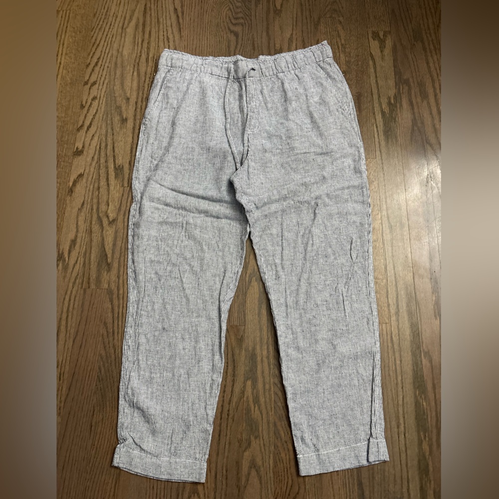 GAP Women’s Blue and White Striped Drawstring Waist Easy Linen Pants